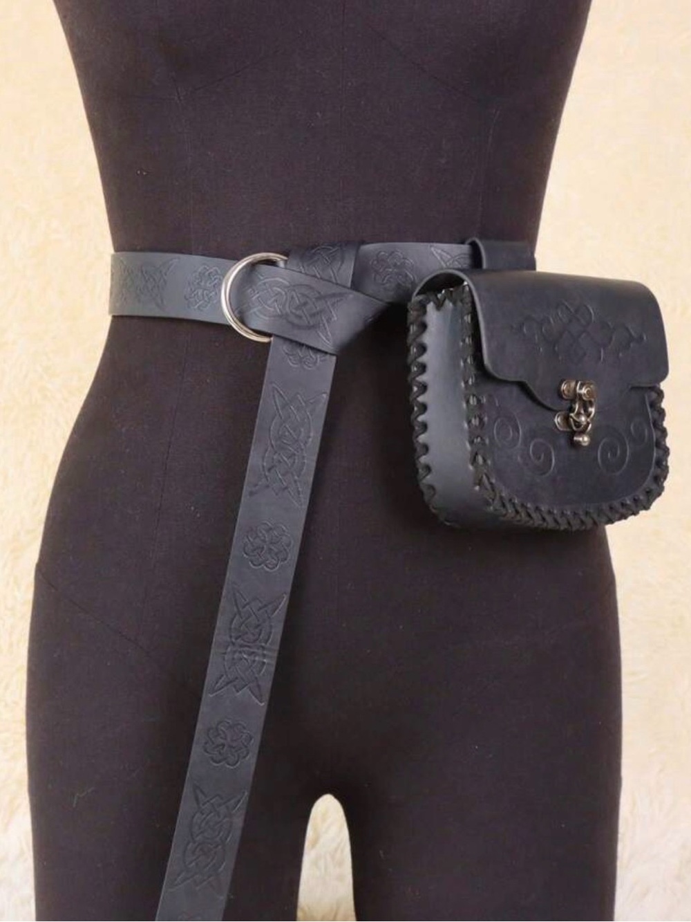 Black Embossed Leather Belt Bag - Unbranded